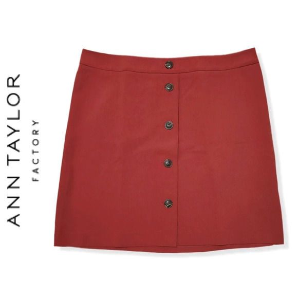 ANN TAYLOR FACTORY Nwt Rust Spice Faux Button Front Mini A-line Skirt, Size 16 - Picture 1 of 13